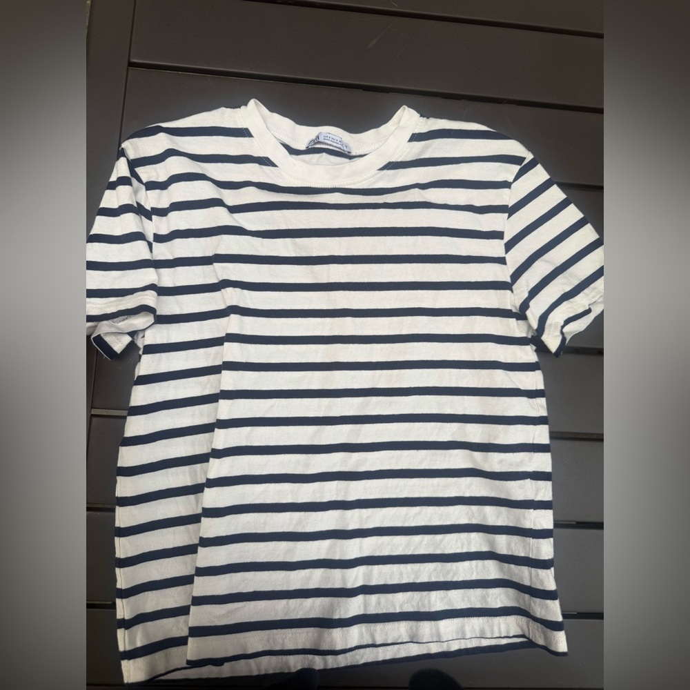Zara Navy and White Striped Tee small